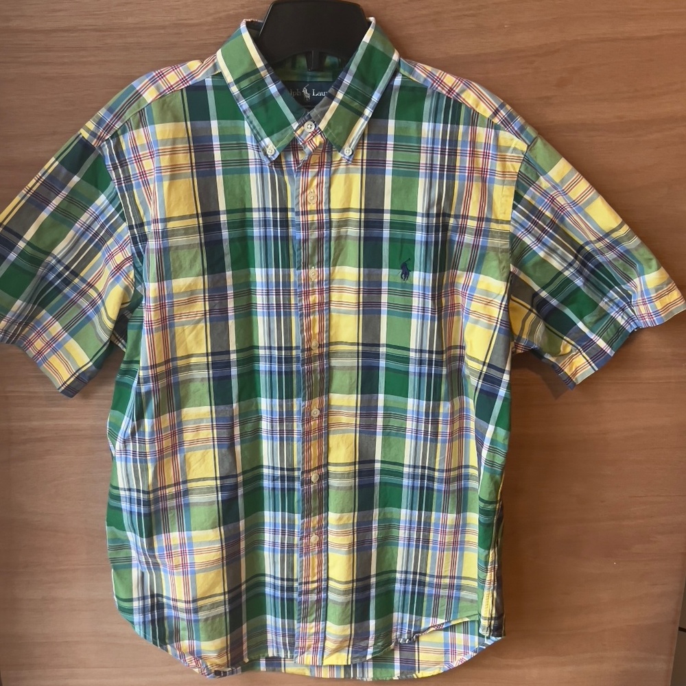 Ralph Lauren plaid short sleeve button down shirt size L multicolor checkered